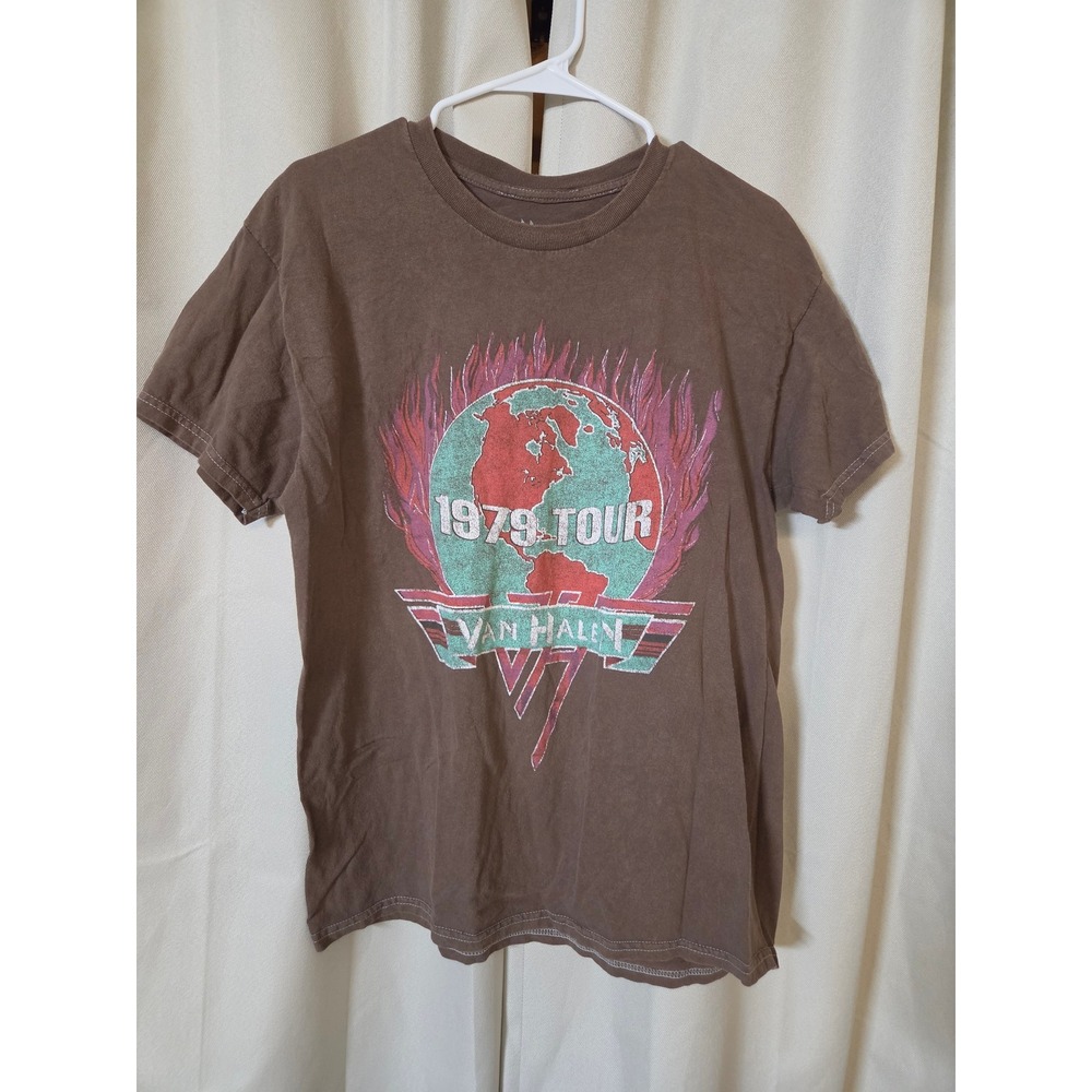 Van Halen 1979 World Tour Graphic T-Shirt Mens Large Brown Distressed Band Tee